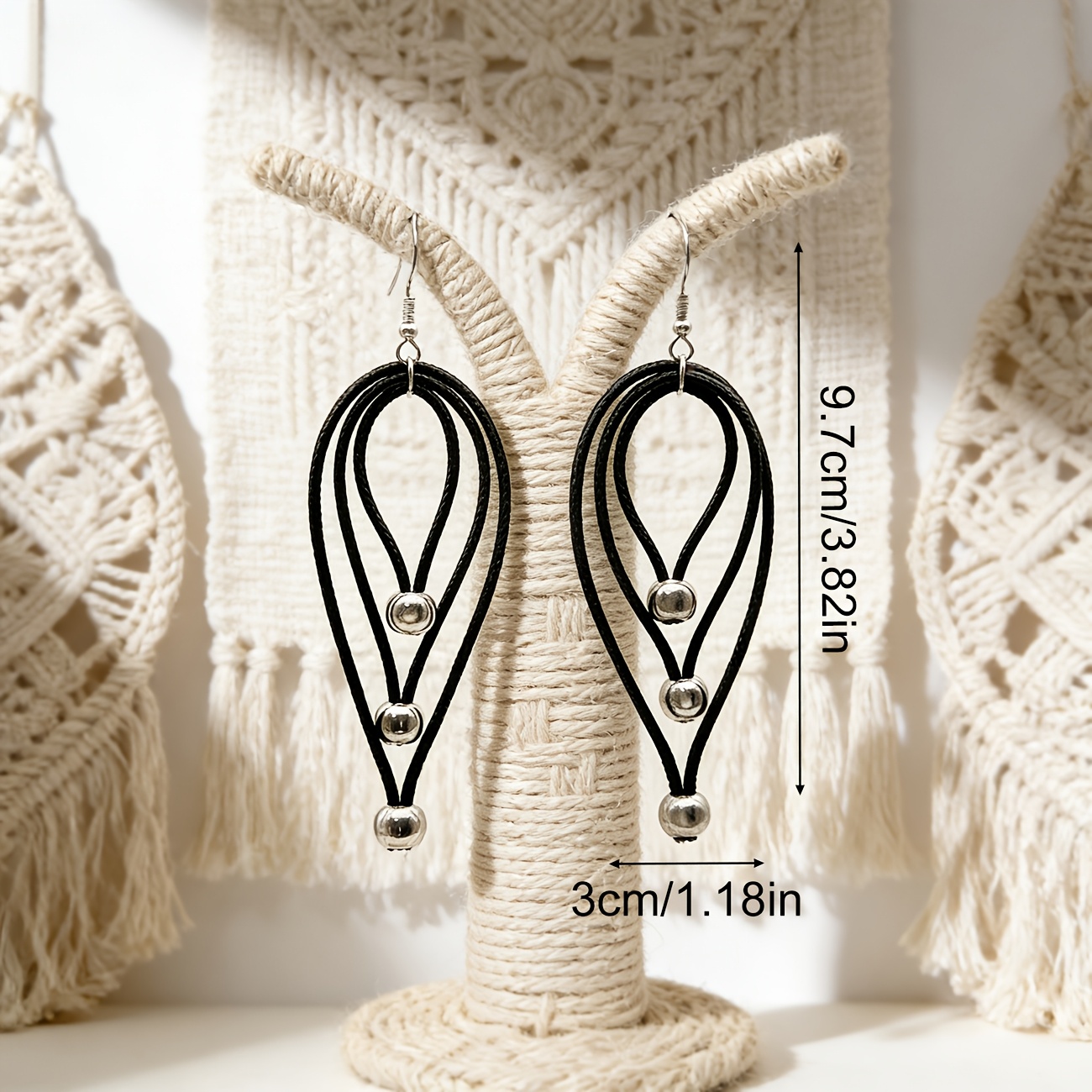 1 Pair of Bohemian Vacation-style Hand-woven Wax Cord Pendant Earrings, Women's Fashionable Creative Versatile Casual Handmade Lightweight Earrings, Suitable for Daily Wear, Vacation Outings, Gift-giving, Trendy Handmade Ear Accessories
