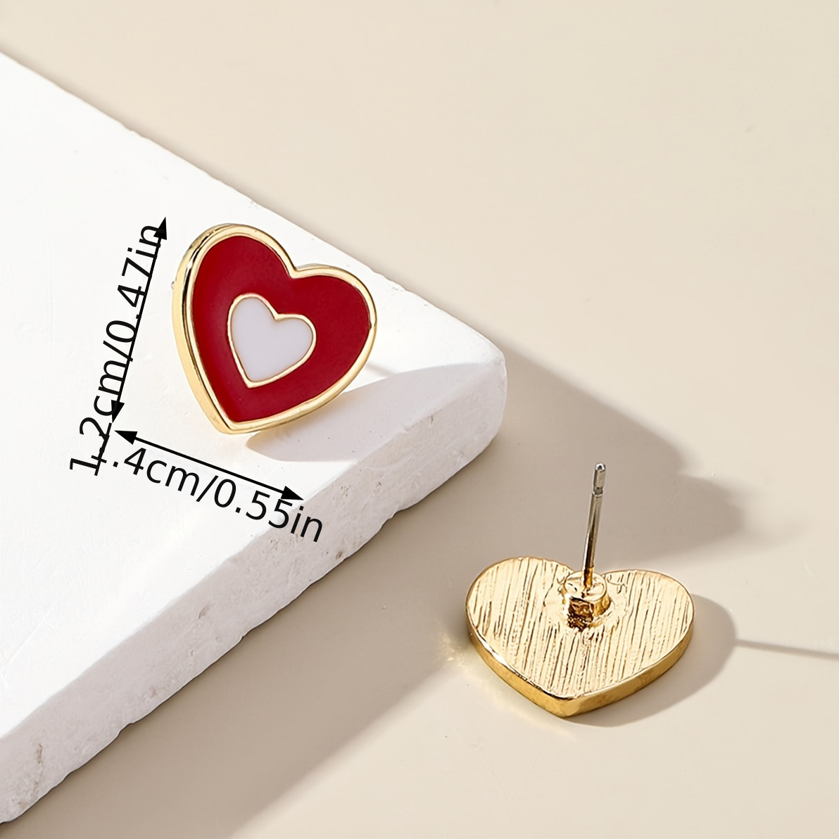 1 Pair, Sweet and Simple Fashionable Enamel Drip Metal Heart-shaped Stud Earrings, Women's Gift, for Daily Wear, Versatile Earrings for All Seasons
