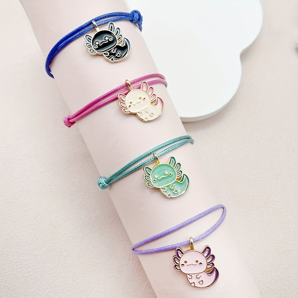 1pc Cute Axolotl Pendant Bracelet, Adjustable Waterproof Wax Cord, Alloy Charm, Best Friend Jewelry Gift for Girls, Synthetic Fiber Rope, No Plating - Mixed Color