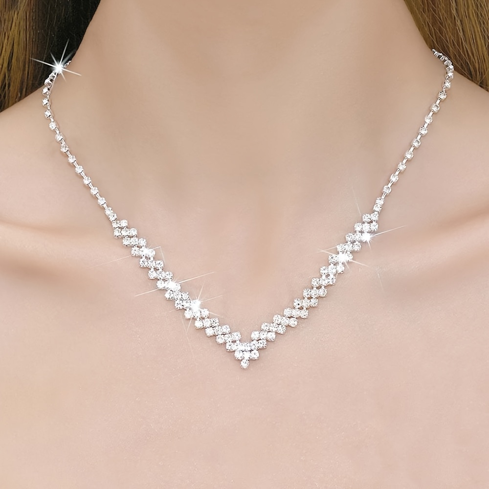 1pc Elegant -Encrusted Necklace with Sparkling Rhinestones - Perfect for Weddings, Parties, And Formal Events, Ideal Gift for Women, Formal Necklace | Sparkling Rhinestone Design | Detailed Chainwork, Necklace