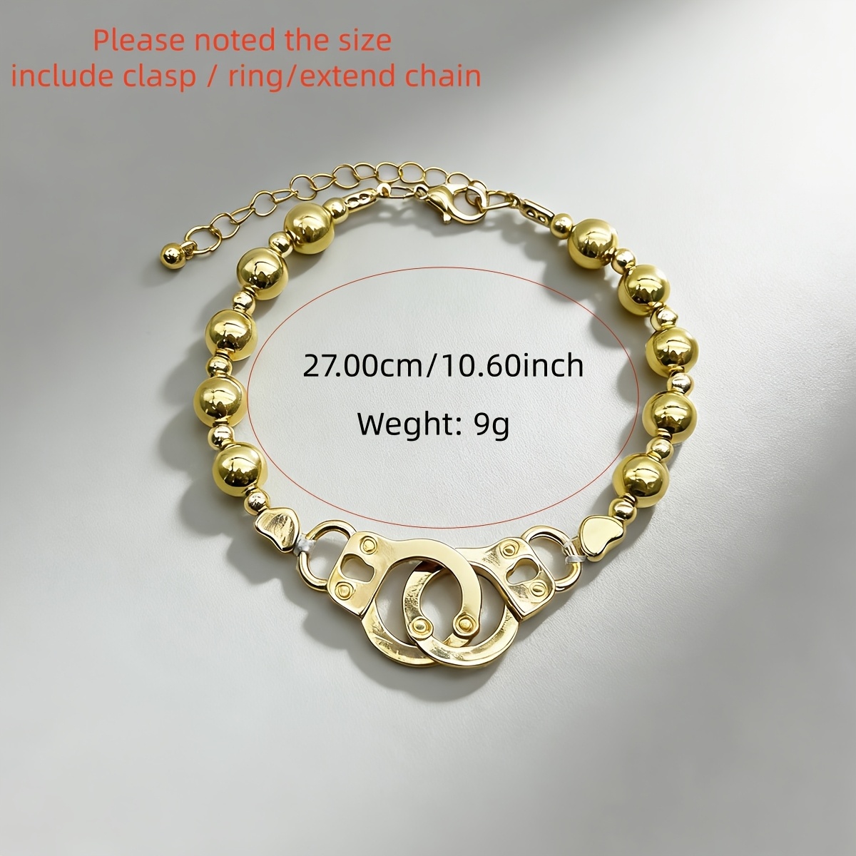 1pc Handcuff Element Metal Bead Bracelet, Unique Design, Trendy Couple Accessory for Both Men And Women, Hip-Hop Style Handcuff Bracelet with Adjustable Metal Bead Extension Chain, Suitable for Parties Or Gifts