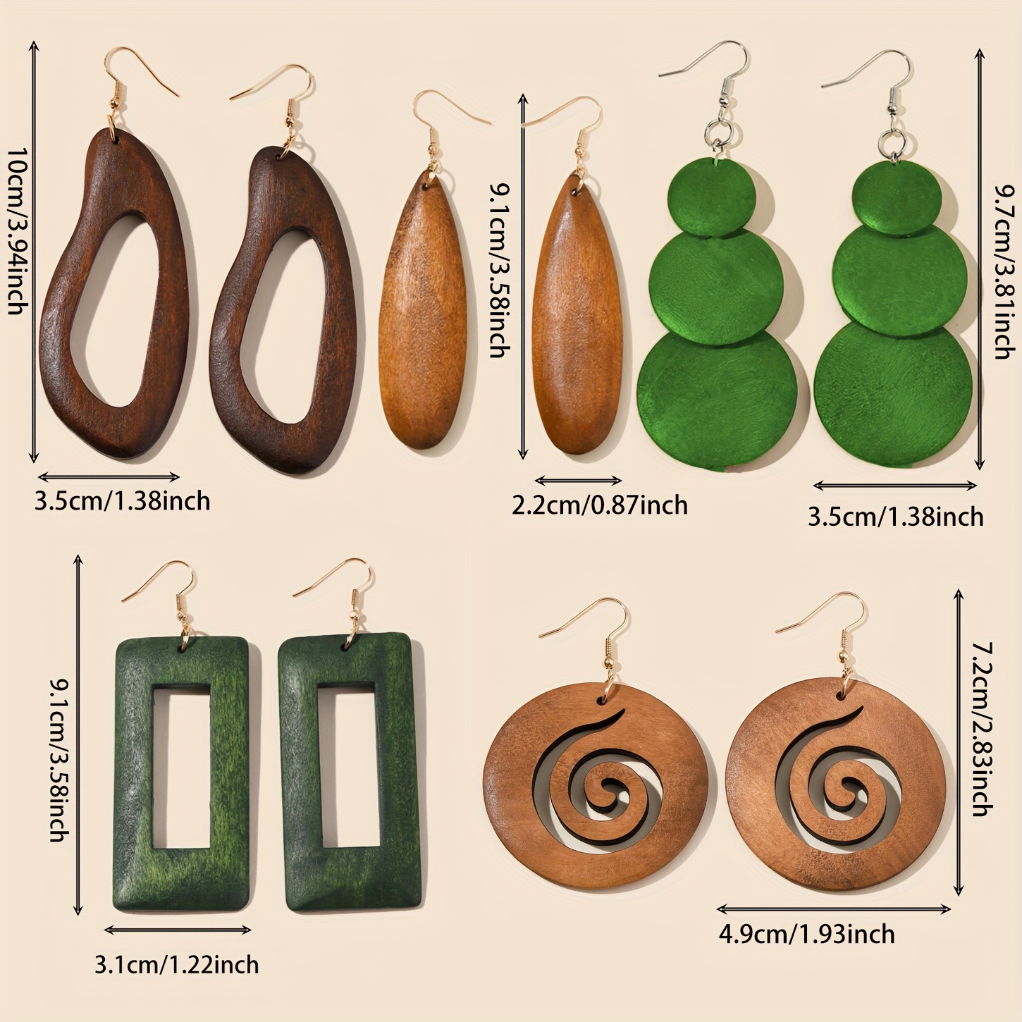 5 Pairs/Set, Fashion Wooden Geometric Earrings - Simple Pastoral Personality Choice
