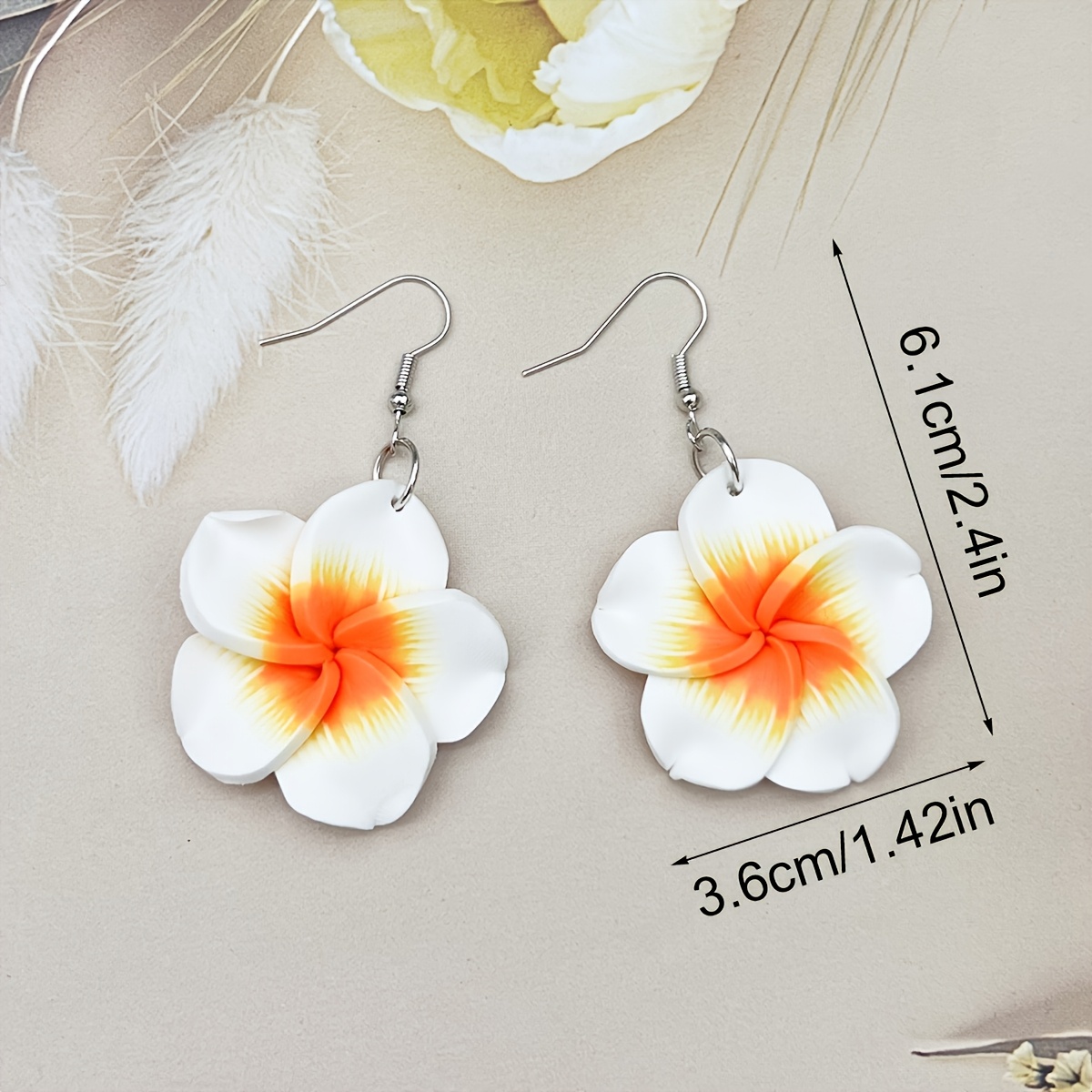 6 Pairs/Set Handmade Polymer Clay Flower Earrings, Bohemian Gradient Geometric Dangle Drop Earrings for Women, Stylish Multicolor Vacation-Inspired Design