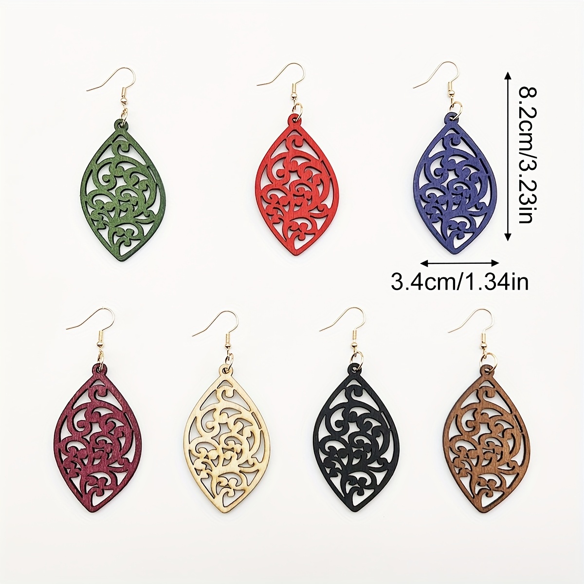 7 Pairs/Set Retro Multicolor Hollow-Out Minimalist Geometric Wooden Drop Earrings, Women's Versatile Lightweight Bohemian Style Creative Vacation-Inspired Ear Accessories