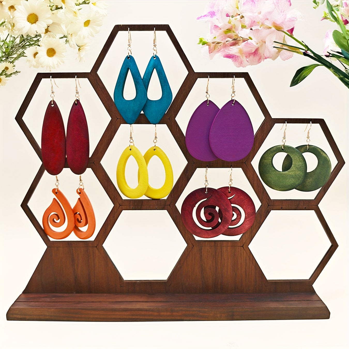 7 Pairs/Set, Vibrant Wooden Earrings - a Charming Collection with a Rustic Vacation Style And Diverse Designs