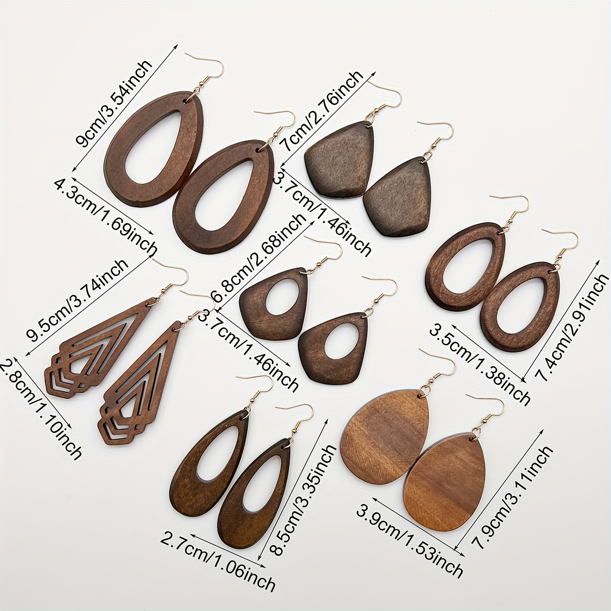 7 Pairs/Sets of Easy Retro Coffee-Colored Geometric Pendant Wooden Earrings, Trendy And Creative Versatile Classic Holiday Style Wooden Earrings, Women'S Daily Fashion Earrings