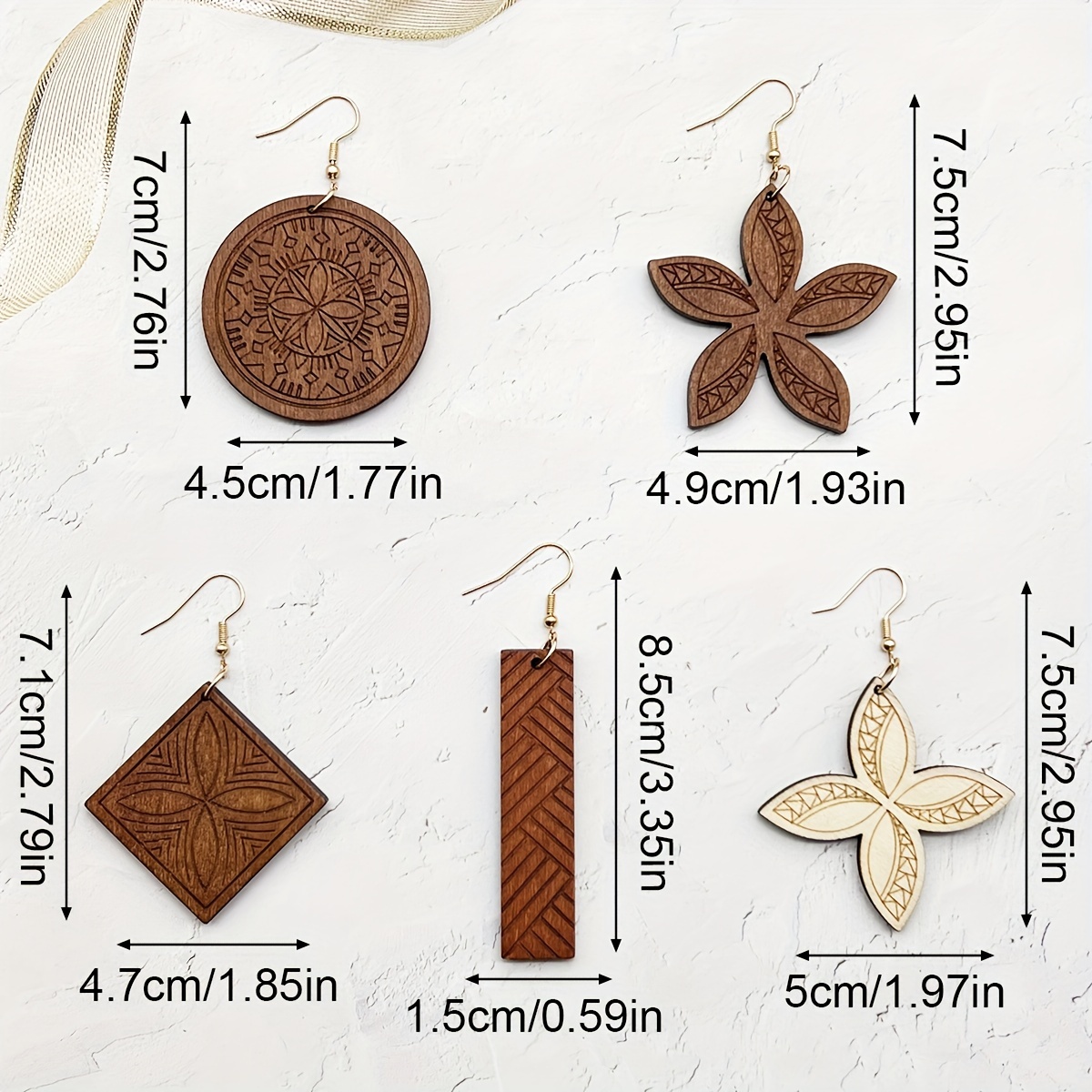8 Pairs/Set of Fashionable and Versatile Bohemian Carved Wooden Earrings and Pendants, Popular Simple Daily/Vacation Geometric Wooden Earrings for Women