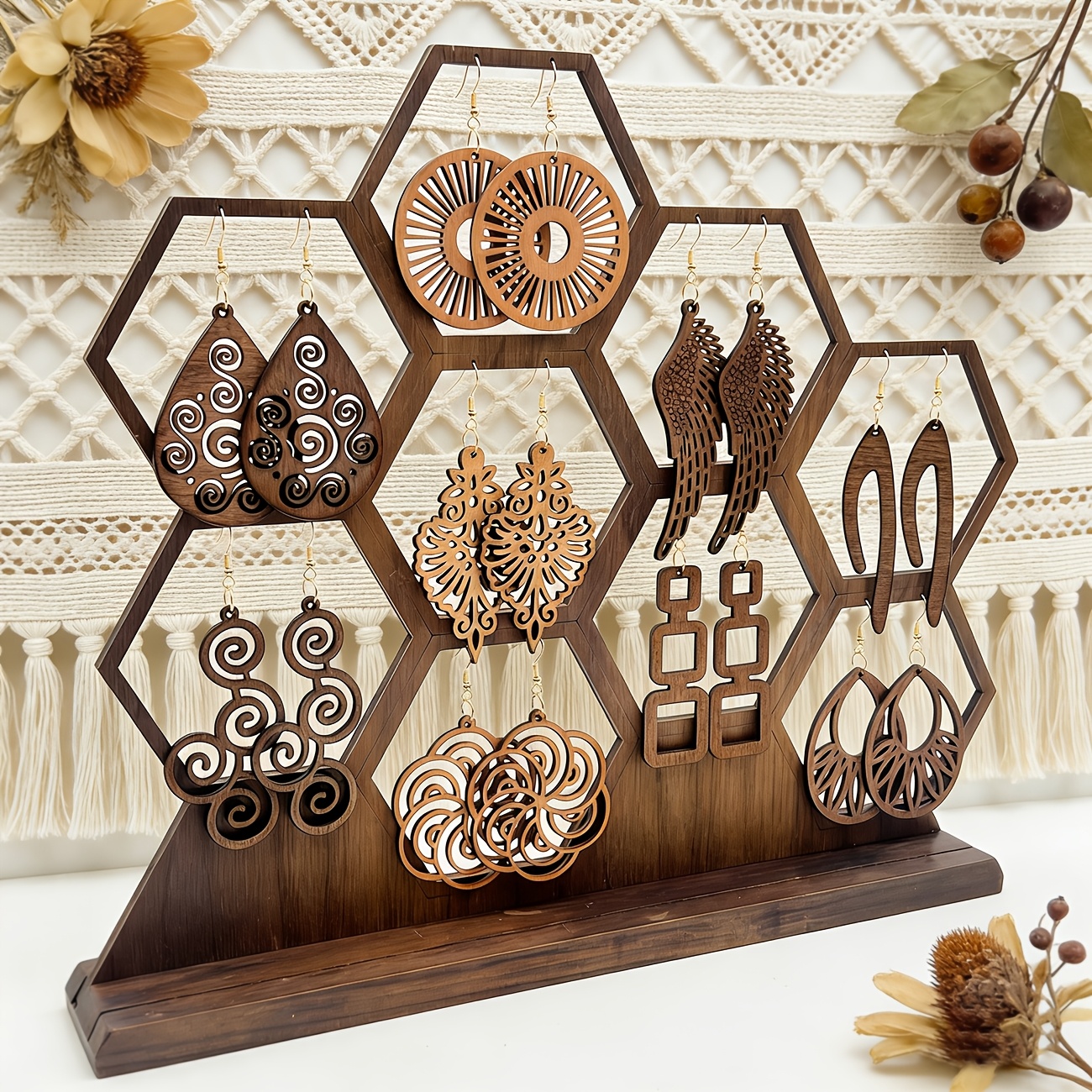 9 Pairs (for Women) Wood Earrings - Bohemian Vintage Suitable for - Hollow-Out Ethnic Dangle Earrings, Brown Wood Ear Accessories for Daily Wear, Parties, Gifts, Jewelry Gift Suitable for Style