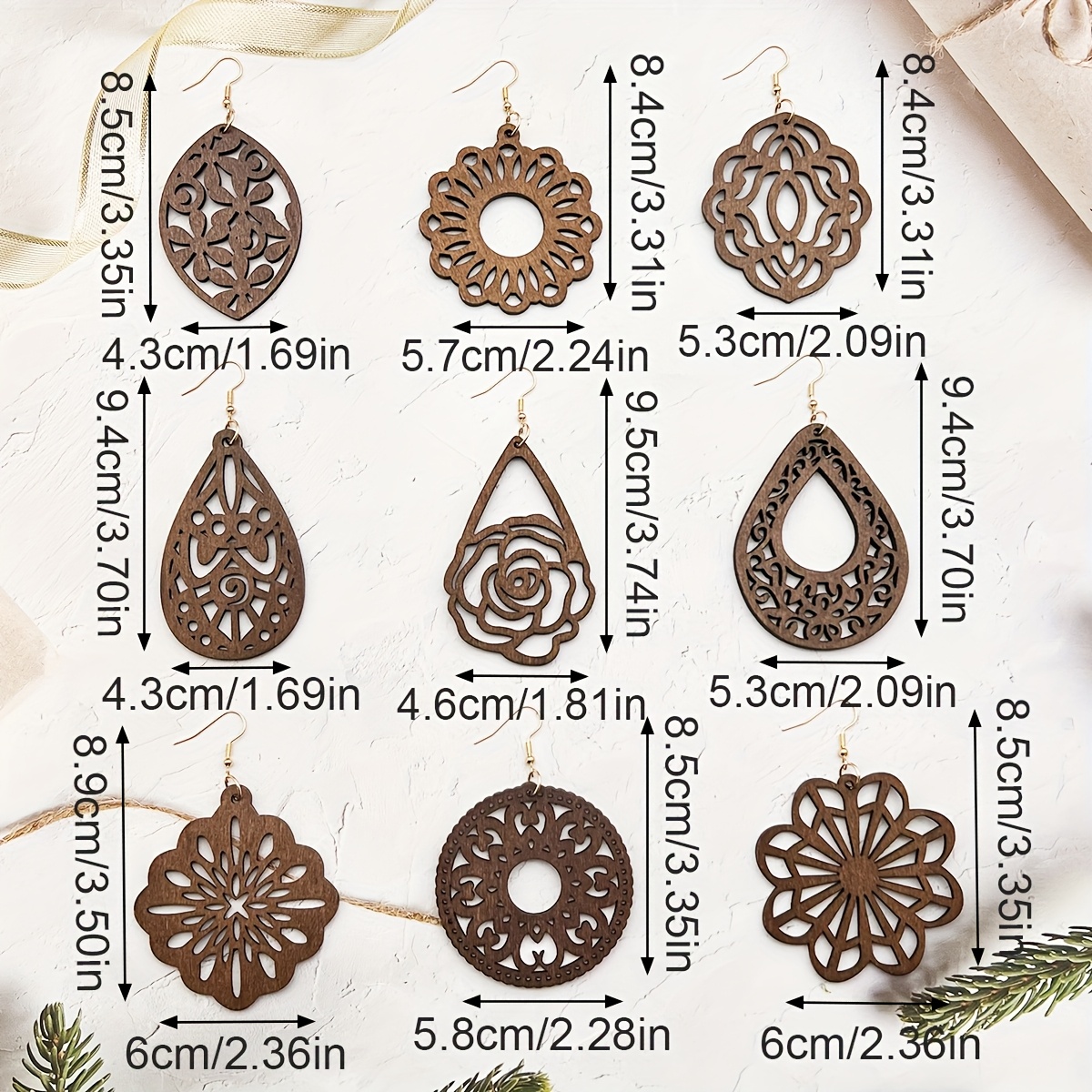 9 Pairs/Set Creative Retro Multi-Exaggerated Bohemian Vacation Style Wooden Big Earrings, Black Fashion Personality Ethnic Simple and Versatile Wooden Ear Drops, Women's Daily Matching Gift Trendy Earrings