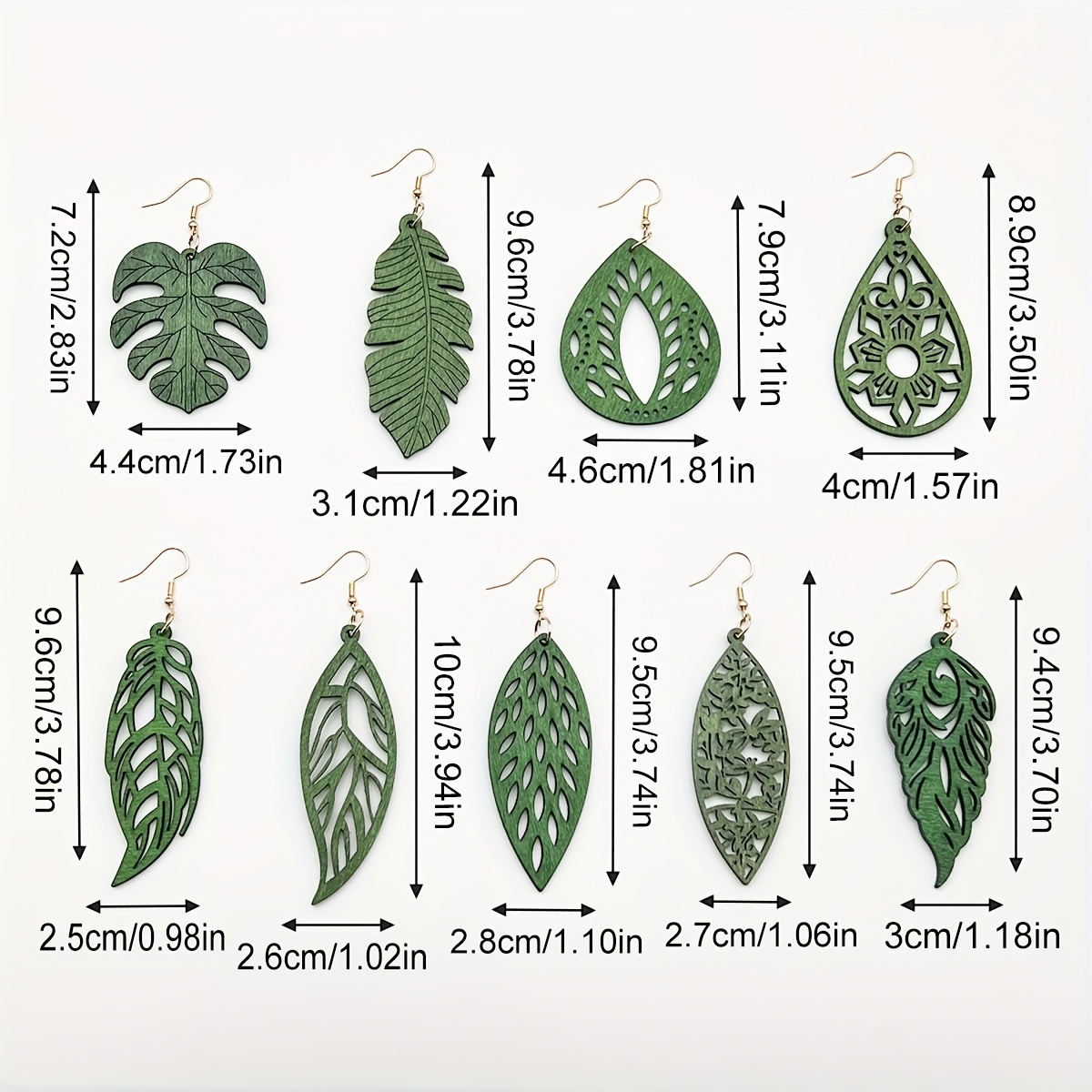9 Pairs/Set Minimalist Bohemian Vacation Style Hollow Wooden Geometric Earrings, Women's Versatile Creative Green Leaf Multi-Set Lightweight Wooden Jewelry for Casual Attire