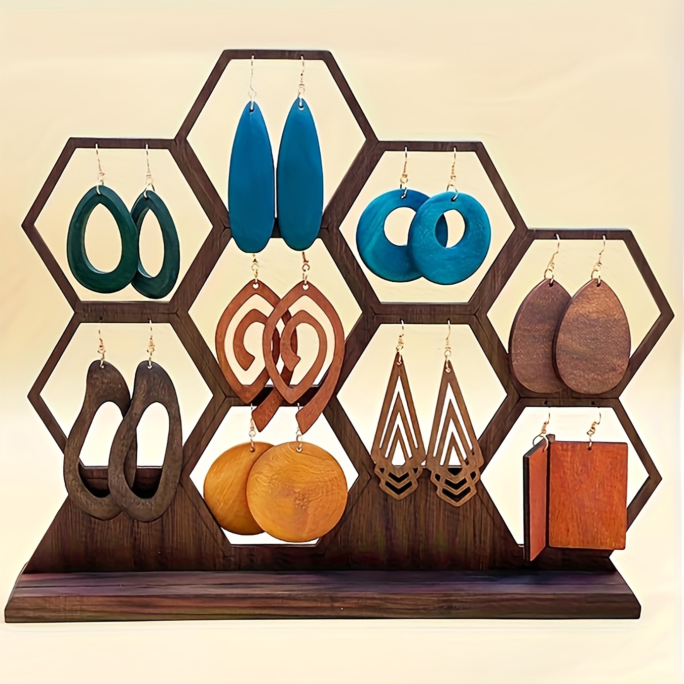 9 Pairs/Set Multicolor Hollow Drop/Geometric/Round Wooden Pendant Earrings Retro Minimalist Style Spring Summer Holiday Jewelry