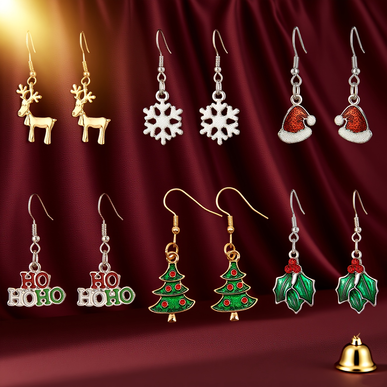 A Pair of Alloy Material Oil-Dripped Earrings Featuring Artificial Craftsmanship with a Christmas Theme (6 Styles Including Reindeer, Snowflakes, Christmas Trees, Etc., Suitable for Holiday Parties)