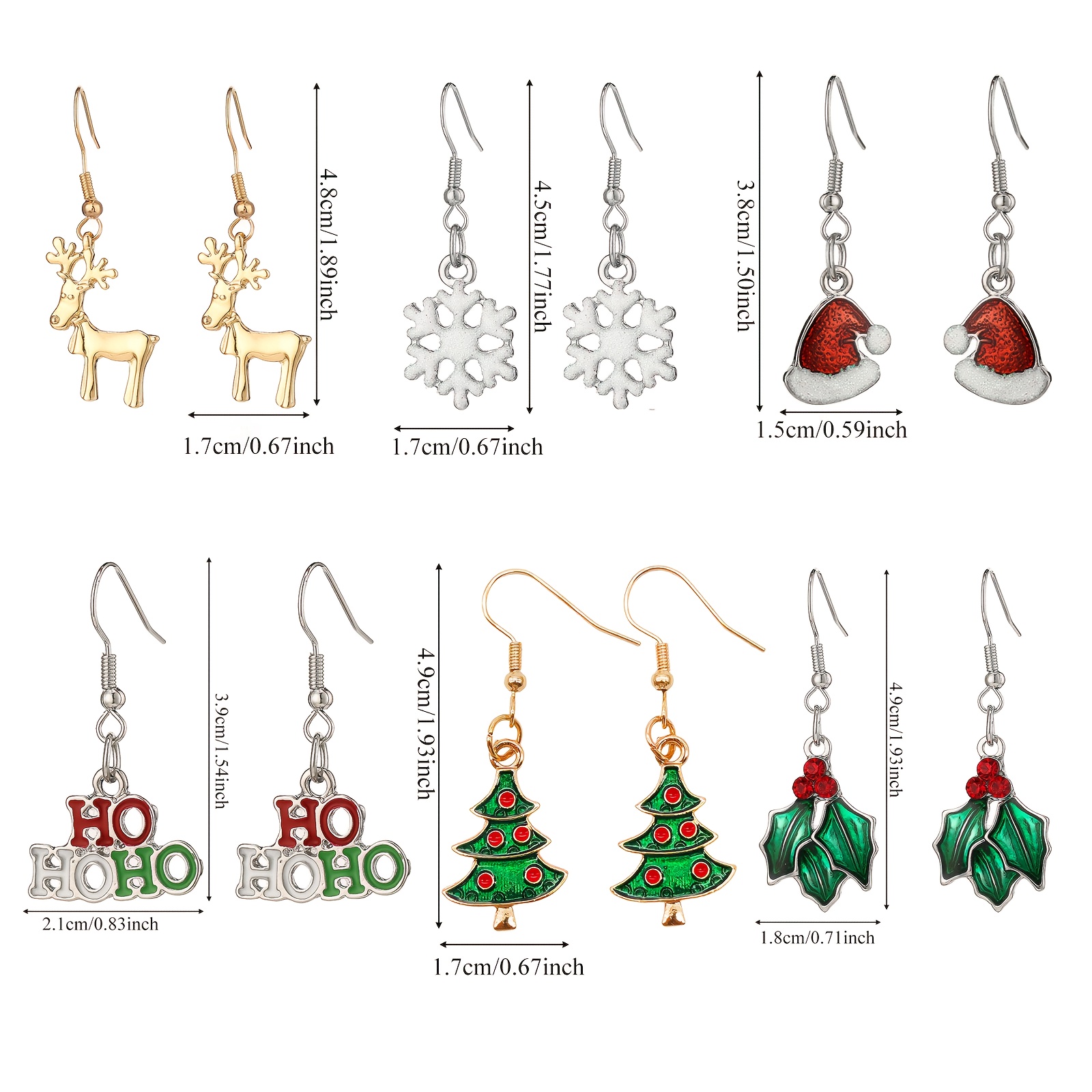 A Pair of Alloy Material Oil-Dripped Earrings Featuring Artificial Craftsmanship with a Christmas Theme (6 Styles Including Reindeer, Snowflakes, Christmas Trees, Etc., Suitable for Holiday Parties)