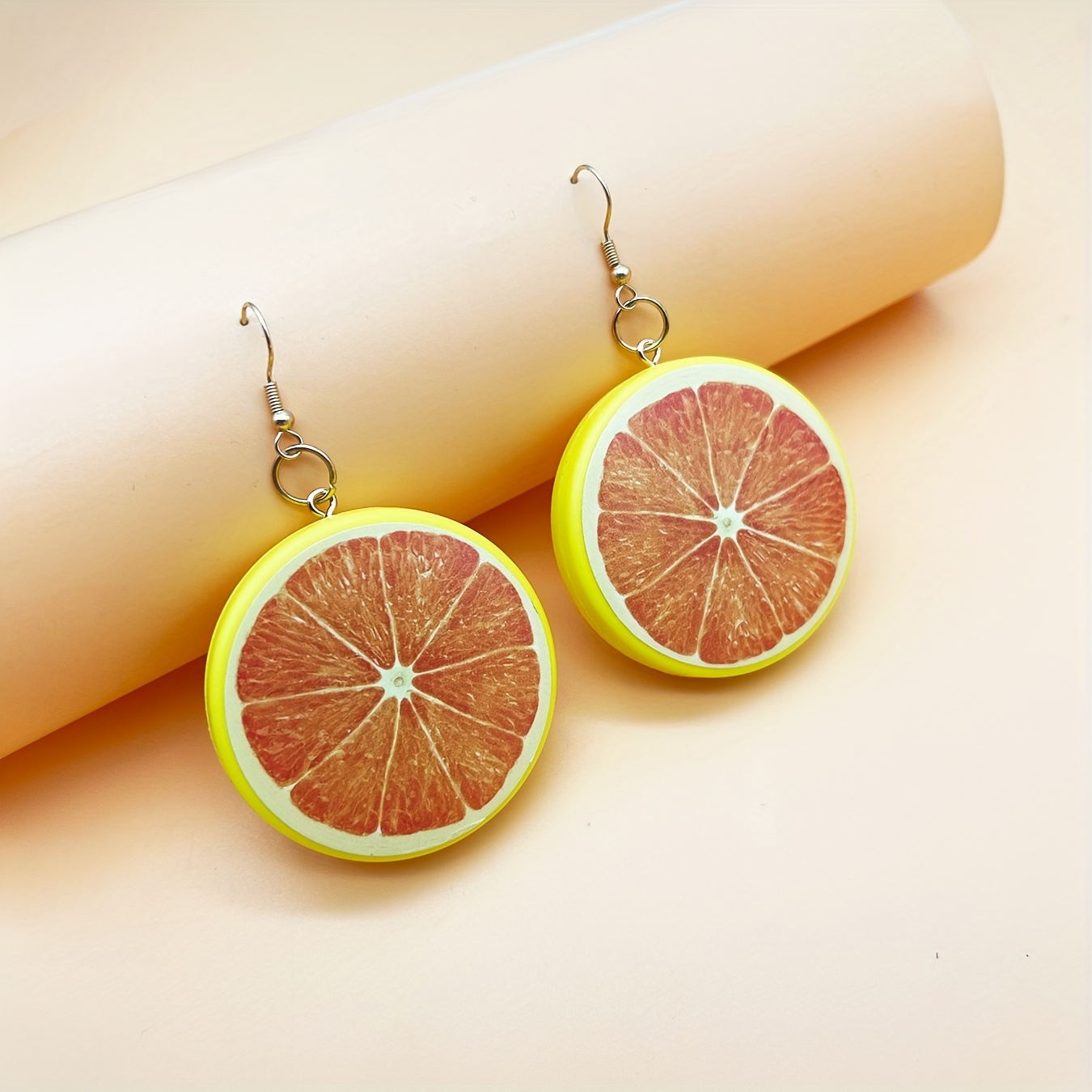 A Pair of Cute Fruit-Themed Earrings Featuring Trendy, Lightweight, Hollow, Three-Dimensional Lemon Elements