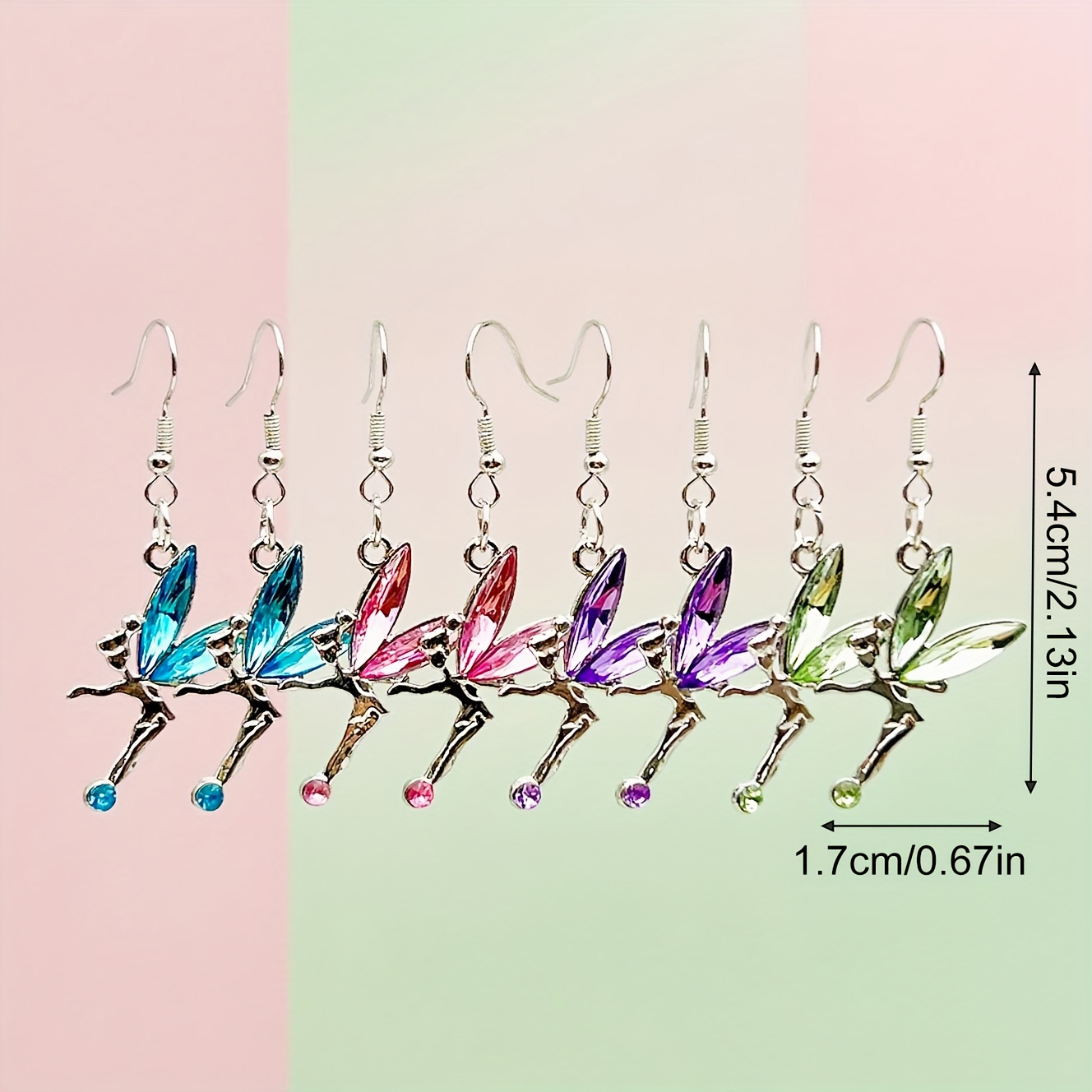 A Set of Four Pairs of Multicolored Metal-Inlaid Glass Pendant Earrings, Featuring Delicate And Cute Mini Angel Cartoon Designs, Perfect for Everyday Wear by Women And As Exquisite Gifts