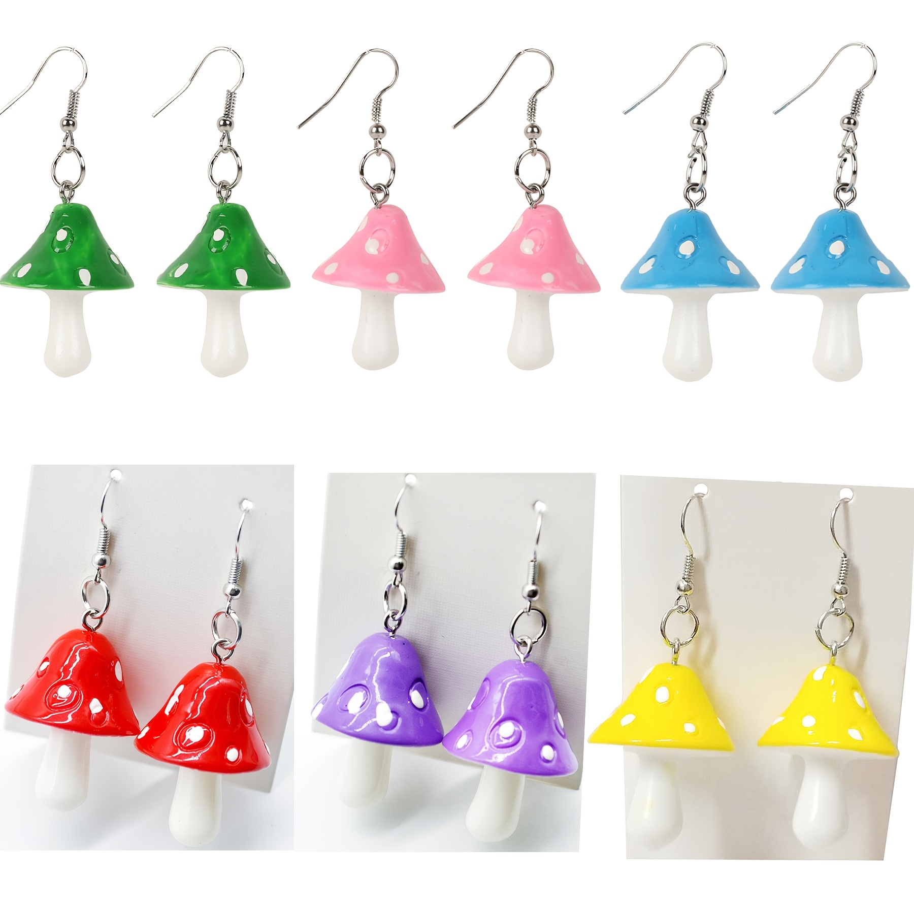A set of Simple and Sweet Resin Mushroom Earrings, Women's Fashionable and Versatile Pastoral Style Drop Earrings