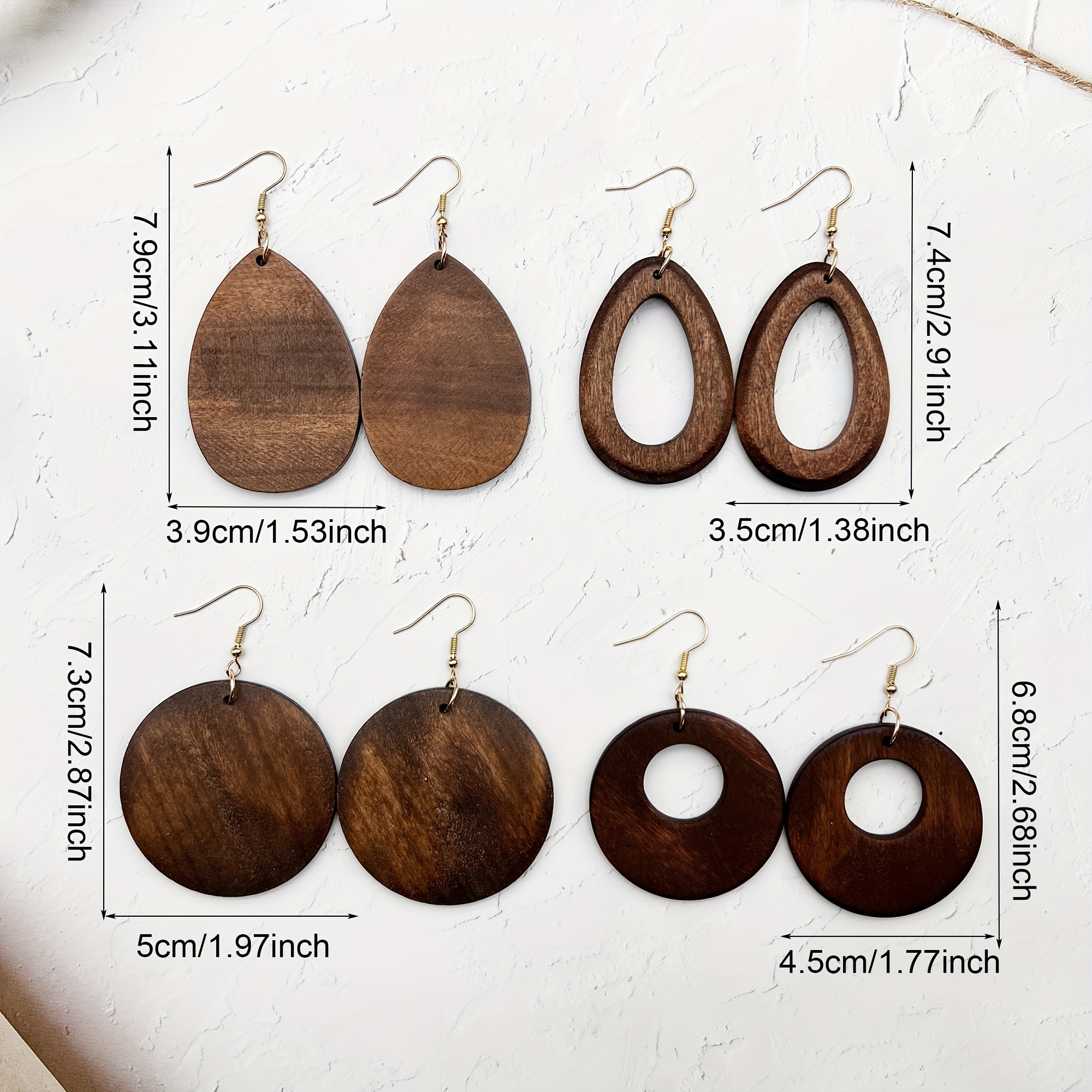 Classic Wooden Earrings from Europe And America, Four Pairs of Brown Ear Additions