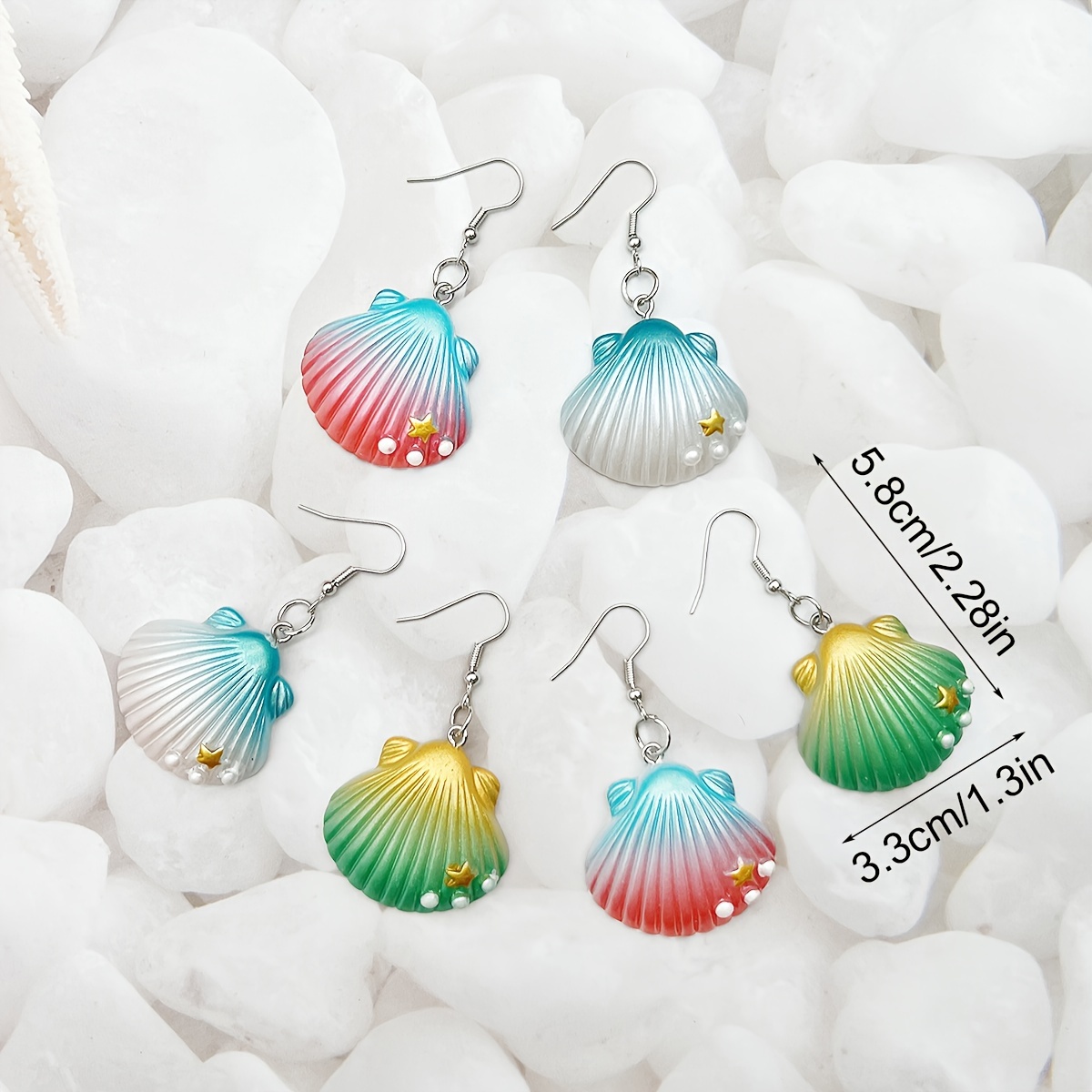 Contrast Color Shell Design Faux Pearl Inlaid Dangle Earrings Ocean Vacation Style Resin Jewelry Beach Party Earrings