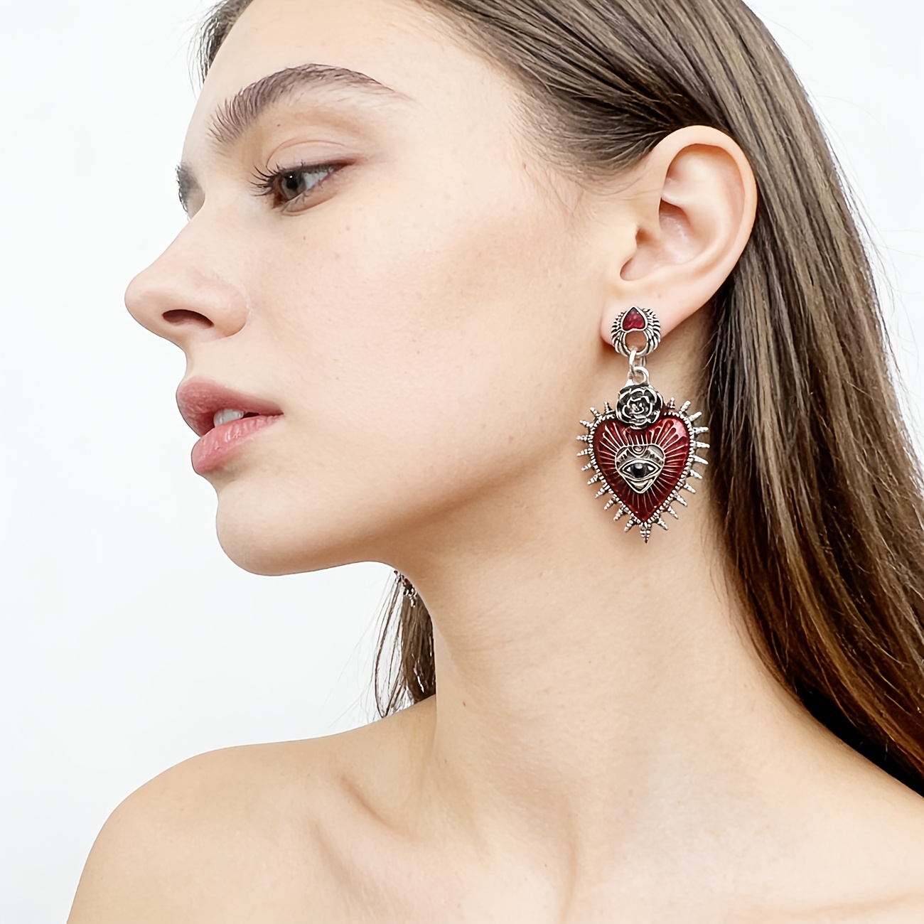 Cross-Border Earrings: European and American Vintage Gothic Punk Drip-Enamel Heart, Bloodshot Eye, Bat, and Rose Stud Earrings for Women