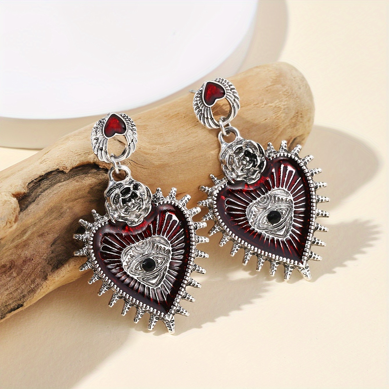 Cross-Border Earrings: European and American Vintage Gothic Punk Drip-Enamel Heart, Bloodshot Eye, Bat, and Rose Stud Earrings for Women